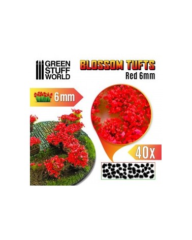 Blossom TUFTS - 6mm self-adhesive - RED Flowers