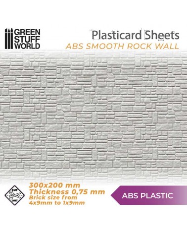 Plaque de Plasticard texturé MUR EN BRIQUES / ABS Plasticard - SMOOTH ROCK WALL Textured Sheet - A4